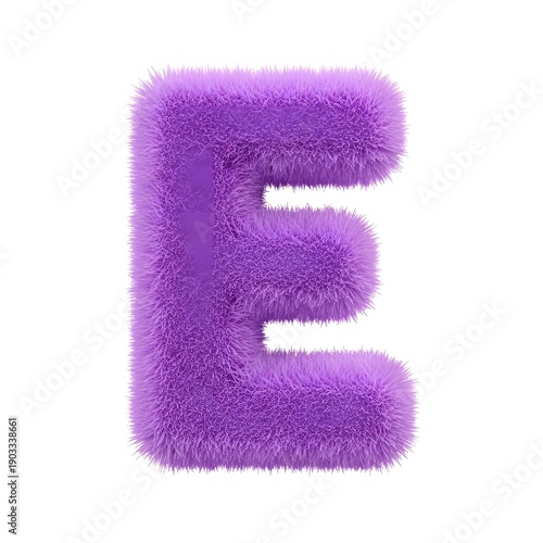 Fluffy Purple Letter E, Soft Fur Alphabet Character, Cute 3D Font Element for Branding and Design
