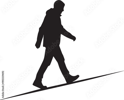 Man walking on tightrope silhouette vector illustration of high wire activity