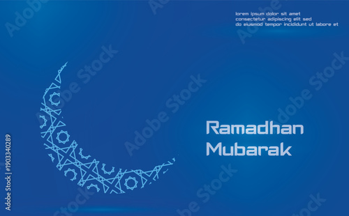 Ramadan Mubarak Background with Crescent Moon and Islamic Ornament