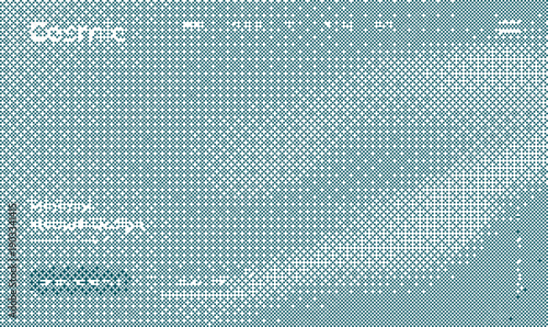 Teal and white pixel art design with text on a colored background