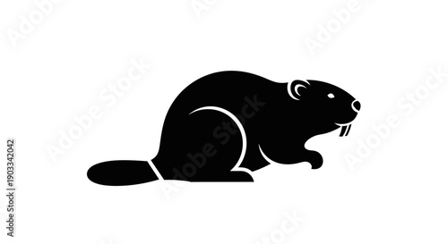 Black silhouette of a beaver isolated on a white background