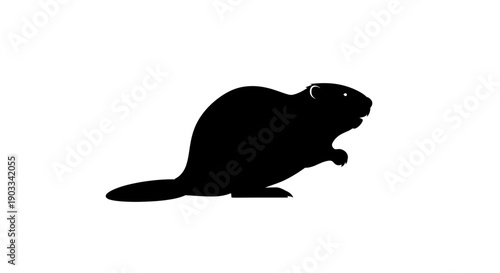 A black beaver silhouette standing alone on a white background in a vector illustration