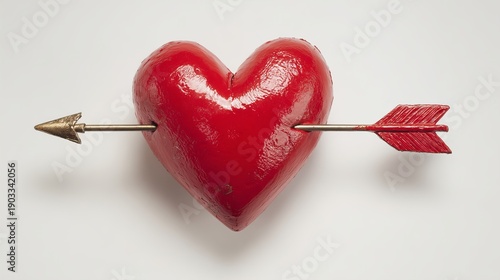 red heart pieced by Cupid's arrow, isolated on white, Valentine's Day