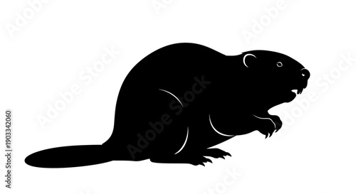 Black silhouette of a beaver isolated on a white background