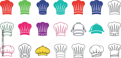 Set of crossed kitchen utensils and cutlery icons including knives cleavers spatulas and forks in flat line art style