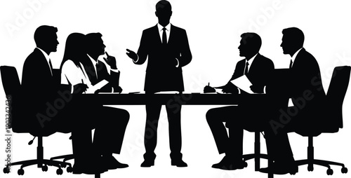 Business meeting with a presenter and four attendees