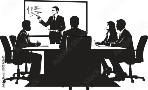 Business meeting with a presenter and four attendees