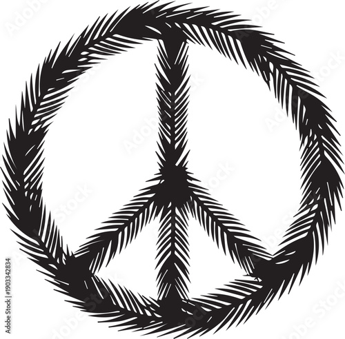 Peace sign symbol made from palm tree branches silhouette isolated vector illustration design