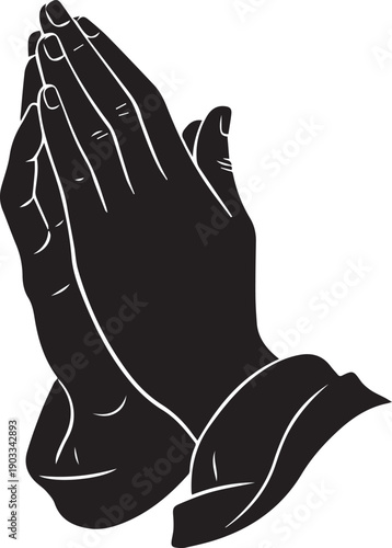 Praying hands vector silhouette illustration showing palms joined together in devotion art