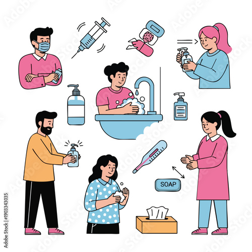 People Practicing Hygiene and Health Precautions