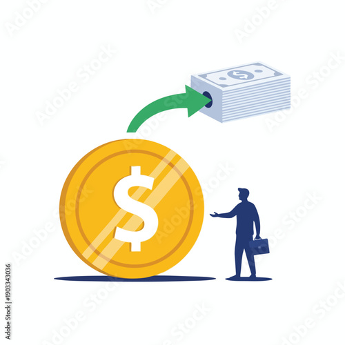 Man Receiving Cash for Large Gold Coin