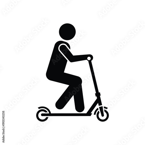 A silhouette of a person riding a kick scooter.