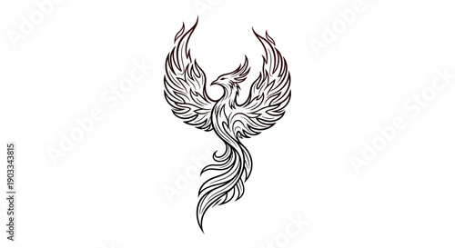 Elegant phoenix rising with flames and wings outstretched