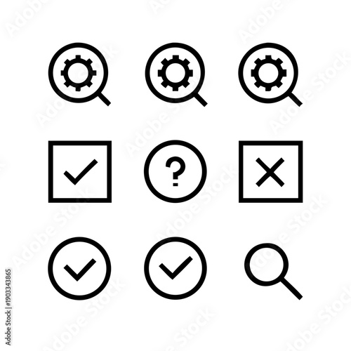 “16×16 Pixel Micro-Icon Set – Minimalist Inspection & Quality Assurance Line Icons, Black on White, Pixel-Perfect for UI/UX”