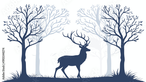 Majestic deer standing in forest with bare trees