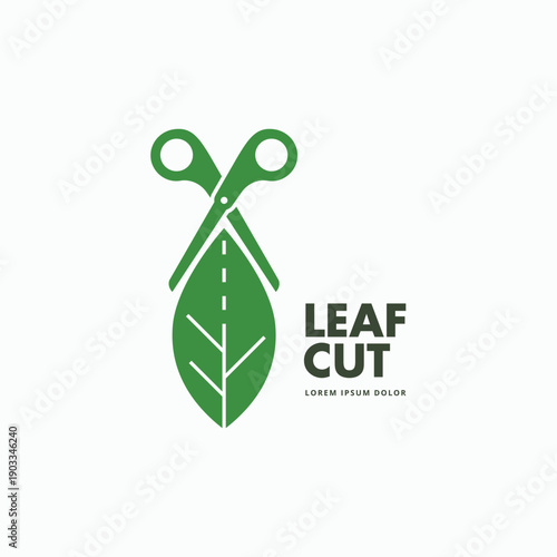Leaf and scissor logo design. Leaf cutting symbol logo icon simple flat style vector illustration