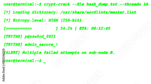Cybersecurity terminal command line interface with scrolling code on black background