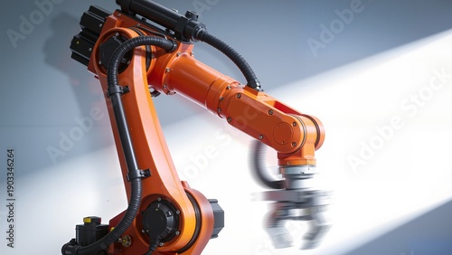 Orange robotic arm in motion