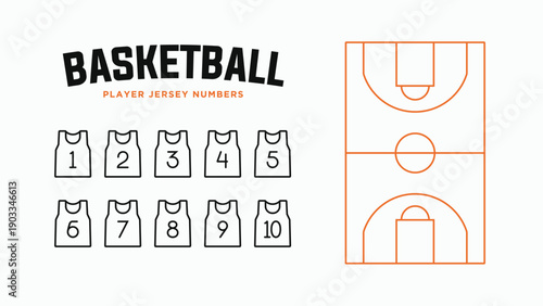 Basketball players jersey numbers set. Sport jersey Number 1 to 10 linear logo icons collections. Editable stroke