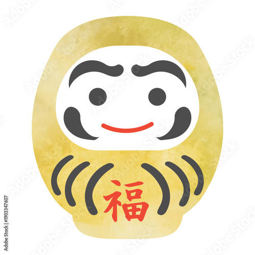 水彩の金のだるまのイラスト　ベクター　金色　黄金色　透過背景　アイコン　挿絵　広告　縁起物　年賀状　高級感