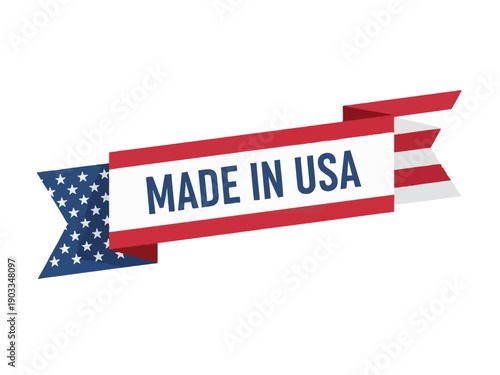 A patriotic banner with red, white, and blue colors displaying 'Made in USA' illustration viewed from the front