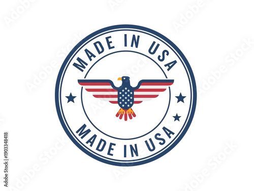 Circular emblem featuring an eagle with American flag wings and stars, symbolizing patriotism and national pride from a frontal view.