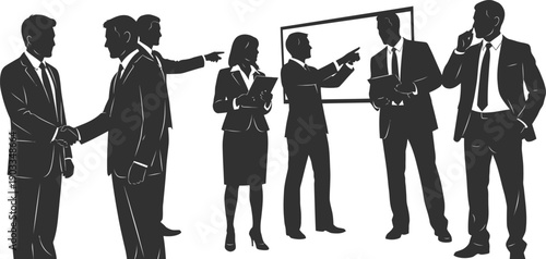 Business professionals in a meeting with a presentation