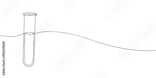 Minimal line illustration of a laboratory test tube partially filled with liquid, commonly used in scientific experiments, chemical analysis, and research.