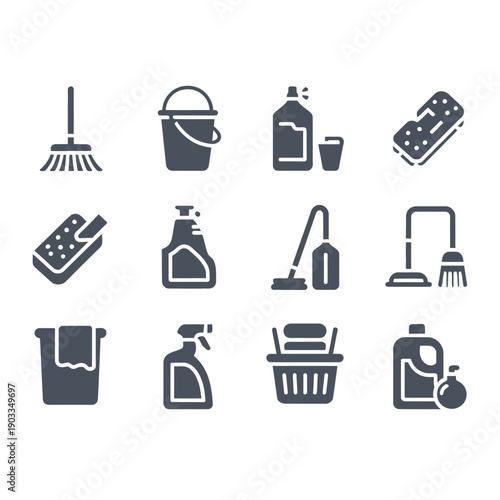Professional Cleaning and Housekeeping Icon Set