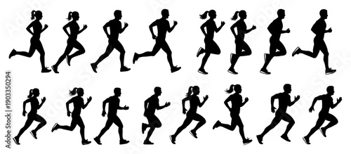 Running People Silhouette Set – Men and Women Sprinting Vector Collection