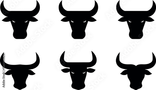 Vector illustration of a black bull head icon and deer silhouette symbol for a tattoo logo design