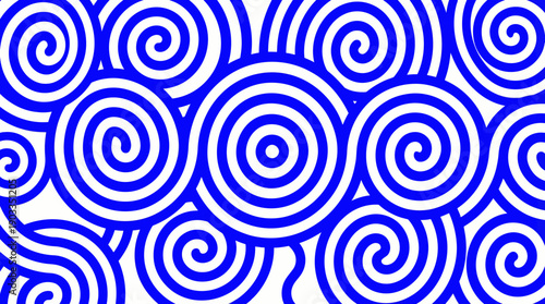 Blue and white spiral pattern background featuring repeating concentric circles, an abstract geometric design suitable for wallpapers, backdrops, and layouts