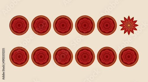 Row of red concentric bullseye targets on a light beige background with a yellow starburst accent, flat lay design.