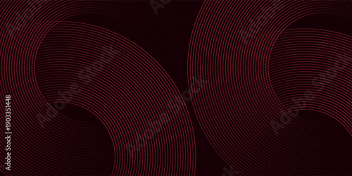 Abstract red glowing geometric lines on dark purple background. Modern shiny red circle lines pattern. Futuristic technology concept.