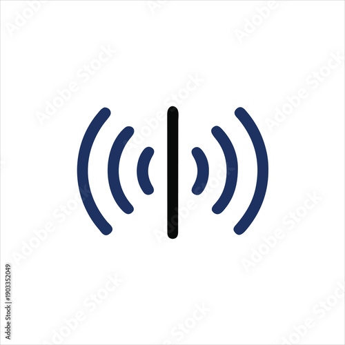 Dark blue sound wave icon emanating from black line on white background audio music