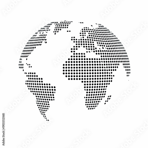 Vector halftone globe map, dotted world map illustration, for website or presentation background, isolated on transparent background, png