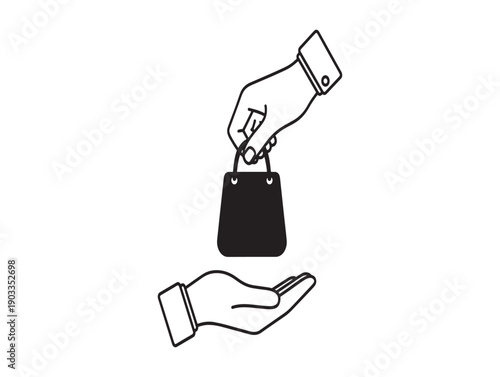 A hand dropping a wallet into another hand below