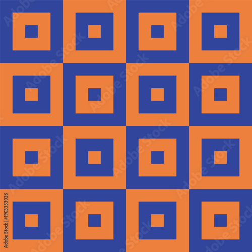 Pattern created from small, medium and large bright blue and orange squares
