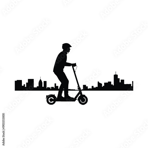 Black silhouette of a man riding an electric scooter