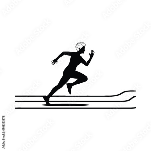 Black silhouette of a man running on a track athlete sports racing