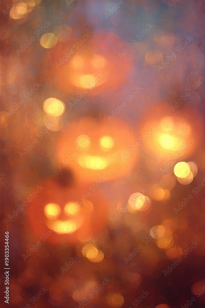 Obraz premium Abstract Halloween background with glowing bokeh jack o lantern lights.