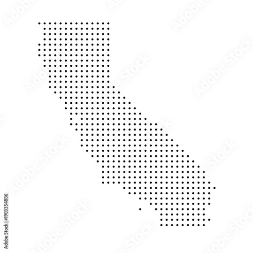 California, state of United States, USA. Black dot silhouette map for infographic, graphs, business reports or technology design. Vector illustration on white background
