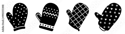 Set of four colorful winter mittens isolated on white background flat design