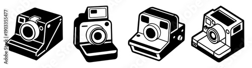 Set of four vintage film cameras isolated on white background for photography and design
