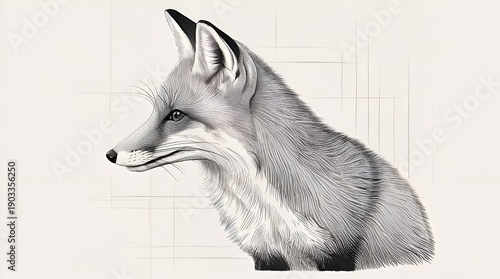 Delicate Black and White Line Drawing of a Fox