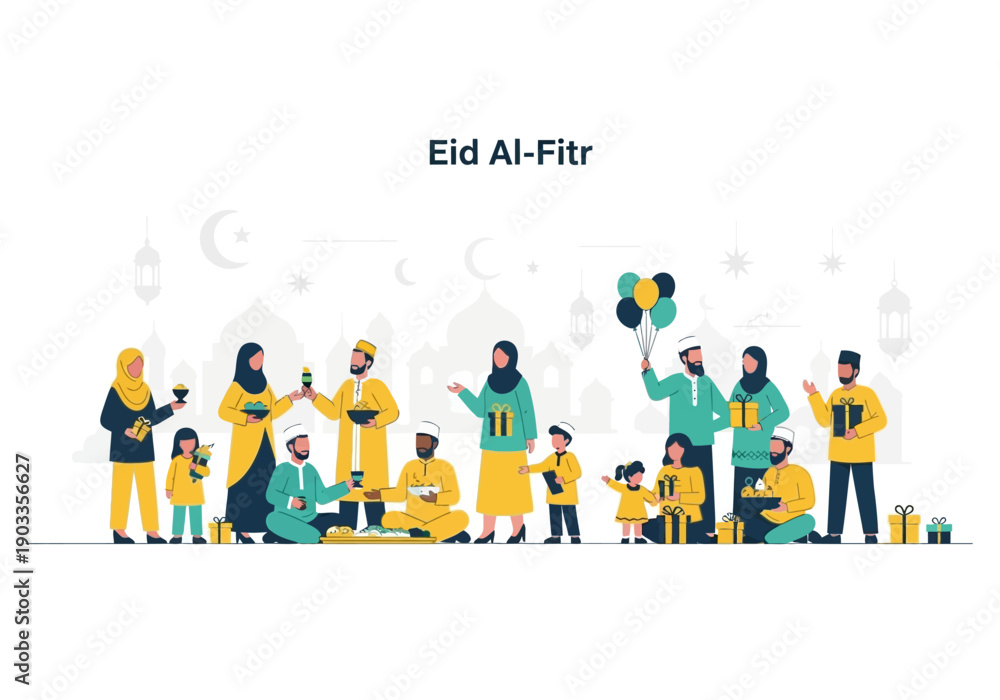 Fototapeta premium Celebrating Eid Al-Fitr with family and friends in joyful gathering outdoors on a festive day