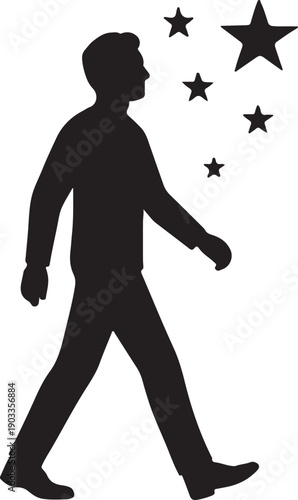 Dreamer vector silhouette walking stars