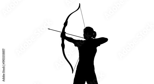 archery silhouette, woman shooting with bow and arrow