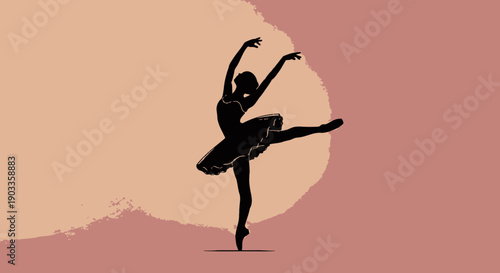 Ballet dancer silhouette performing on pink background