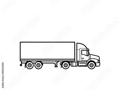 Outline vector illustration of a semi-truck, representing logistics and freight transport